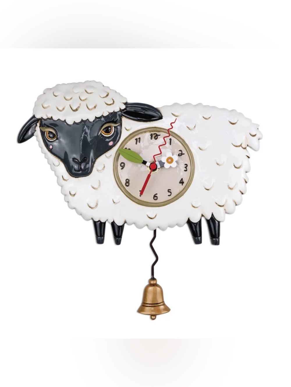 Allen Designs White & Black Sheep with Bell Pendulum Wall Clock P2020 New